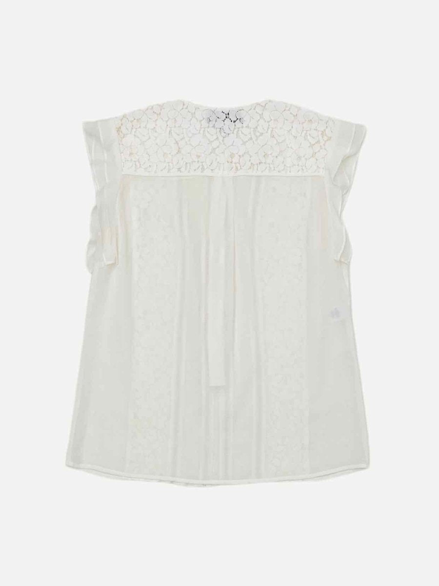 Pre - loved DEREK LAM 10 CROSBY Ruffle Sleeve White Lace Detail Top at Reems Closet