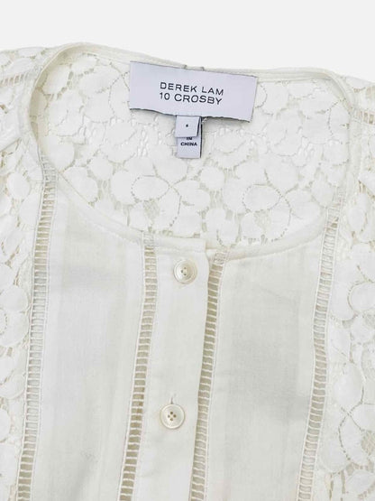 Pre - loved DEREK LAM 10 CROSBY Ruffle Sleeve White Lace Detail Top at Reems Closet