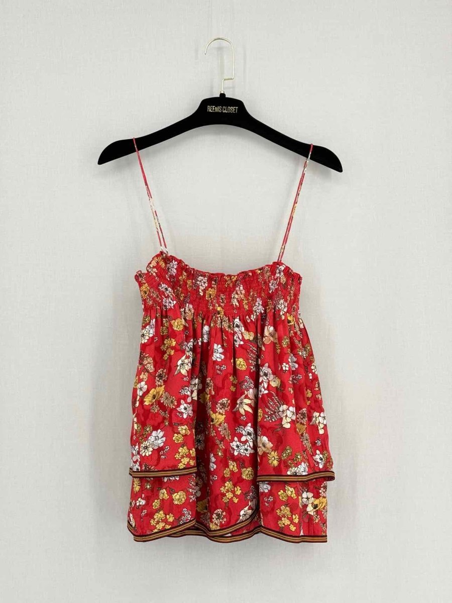Pre - loved DEREK LAM Smocked Red Multicolor Size US 6 Top at Reems Closet
