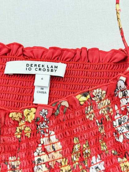 Pre - loved DEREK LAM Smocked Red Multicolor Size US 6 Top at Reems Closet