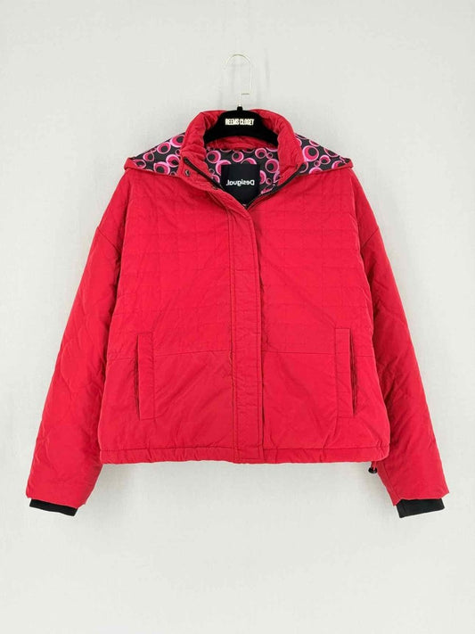 Pre - loved DESIGUAL Short Red Quilted Size Medium Jacket at Reems Closet