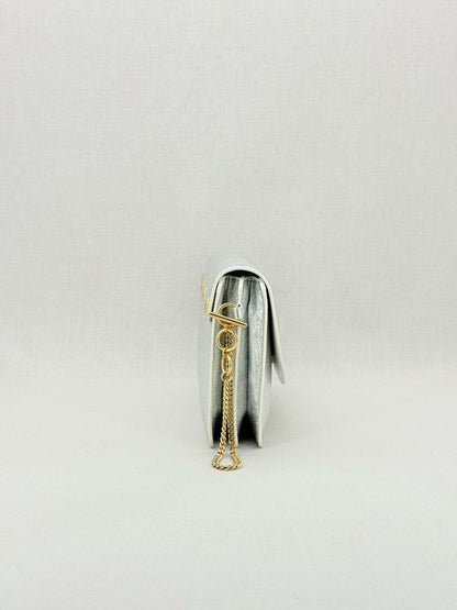 Pre - loved DIANE VON FURSTENBERG Saddle Silver Clutch at Reems Closet