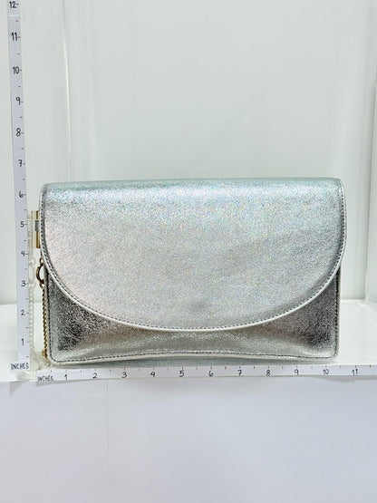 Pre - loved DIANE VON FURSTENBERG Saddle Silver Clutch at Reems Closet