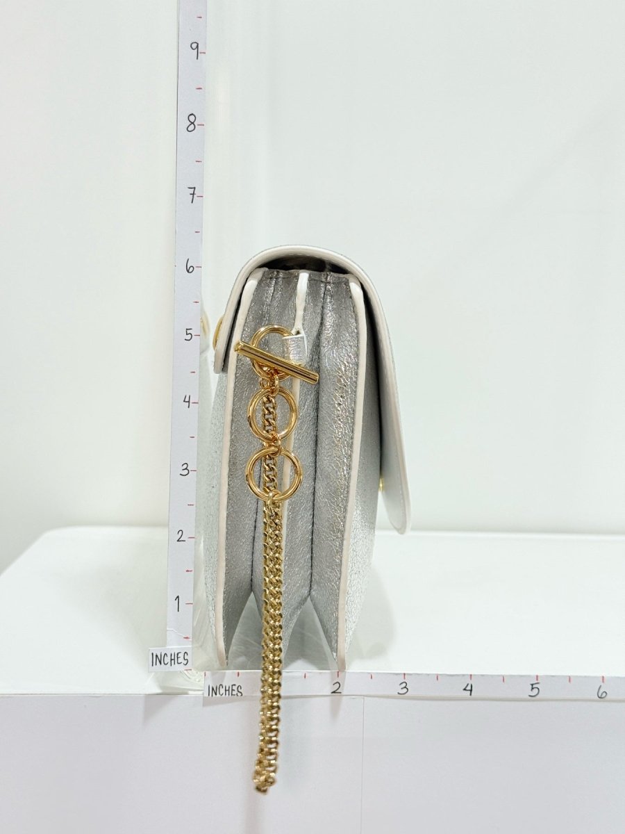 Pre - loved DIANE VON FURSTENBERG Saddle Silver Clutch at Reems Closet