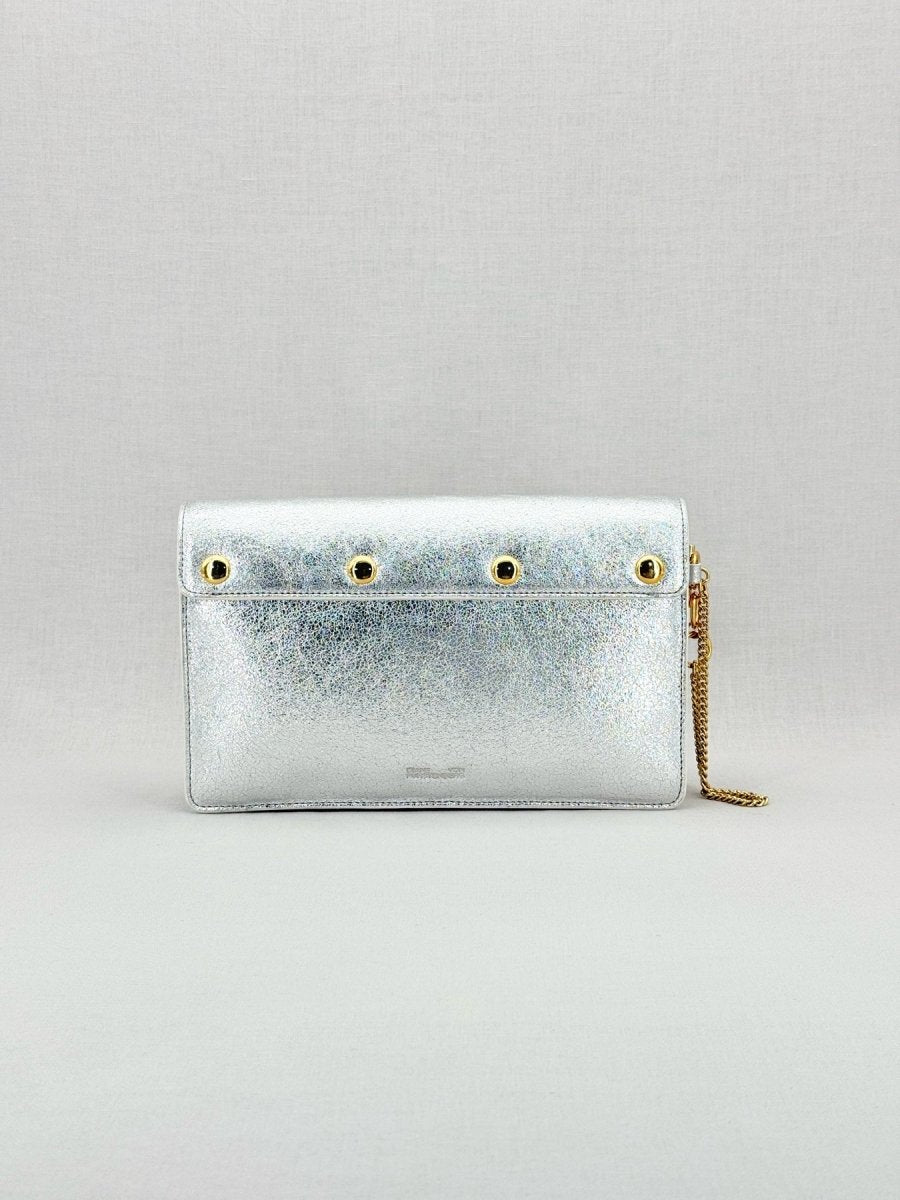 Pre - loved DIANE VON FURSTENBERG Saddle Silver Clutch at Reems Closet