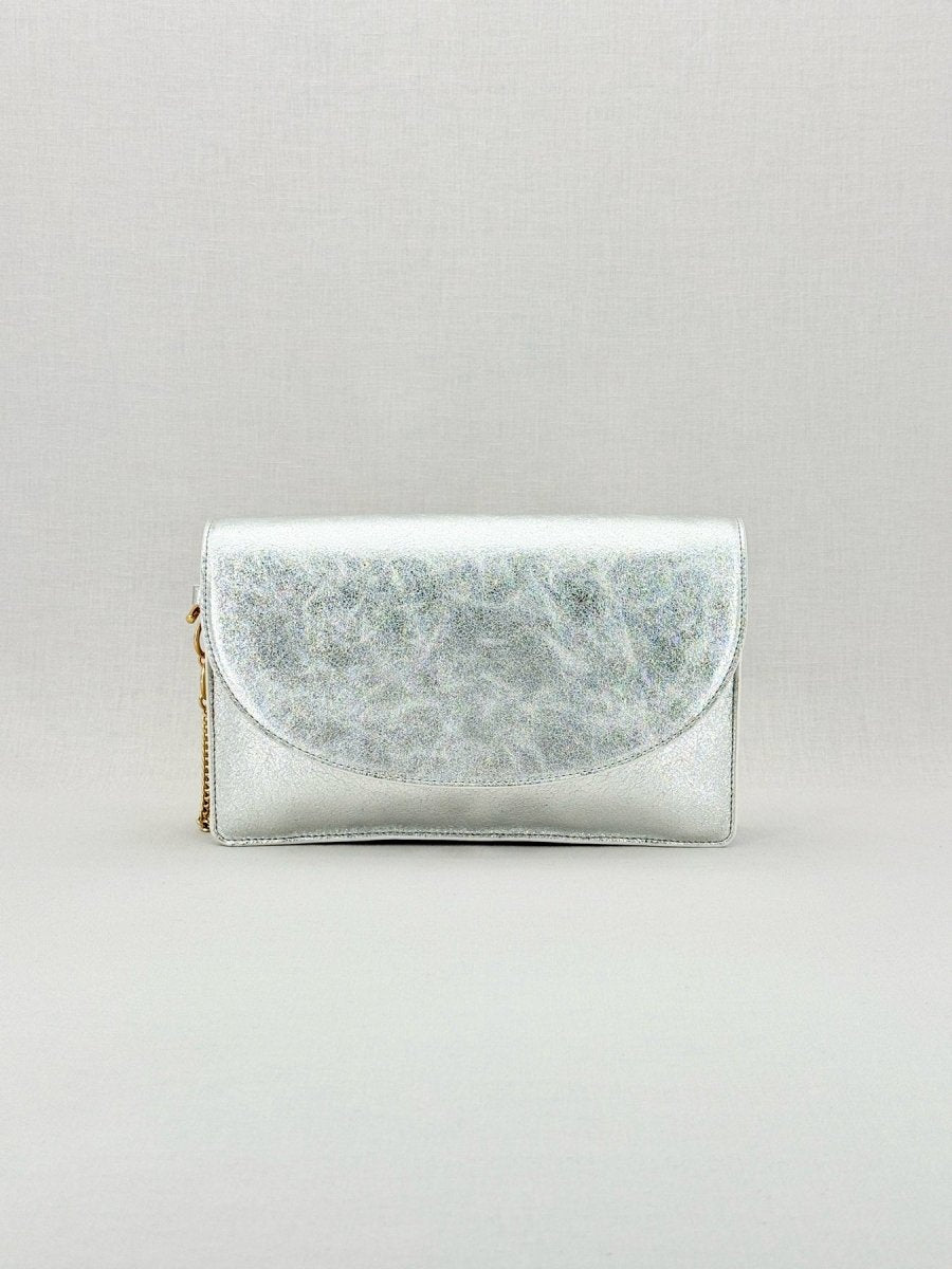 Pre - loved DIANE VON FURSTENBERG Saddle Silver Clutch at Reems Closet