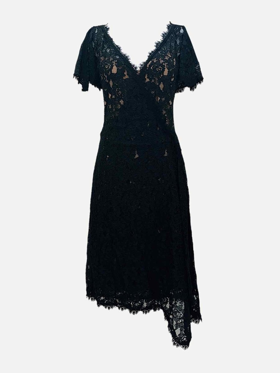 Pre - loved DIANE VON FURSTENBERG Wrap Black Lace Knee Length Dress at Reems Closet