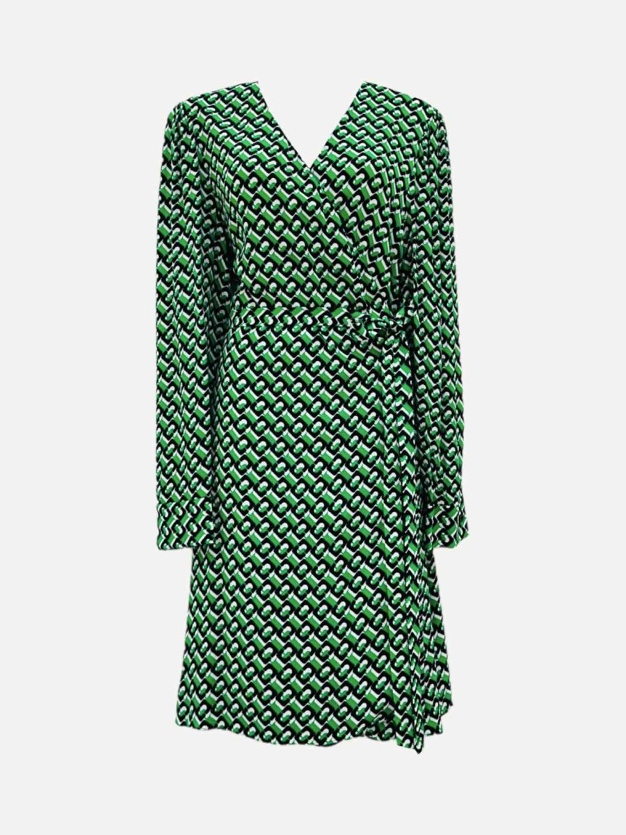 Pre - loved DIANE VON FURSTENBERG Wrap Green Multicolor Mini Dress at Reems Closet