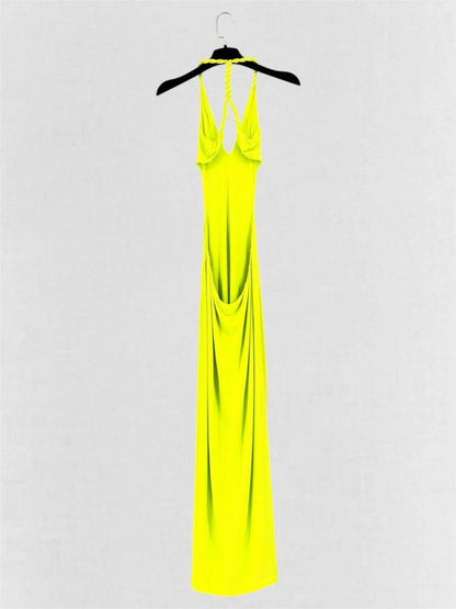 Pre-loved DION LEE V-Neck Rope Neon Green Size US 4 Long Dress at Reems Closet