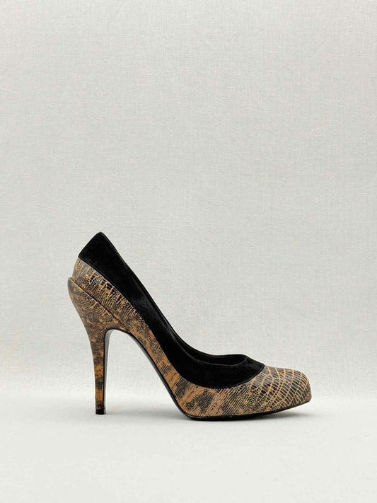 Pre - loved DIOR Brown Lizard Embossed Size EU 39.5 Pumps at Reems Closet
