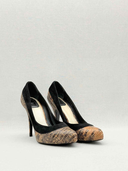 Pre - loved DIOR Brown Lizard Embossed Size EU 39.5 Pumps at Reems Closet
