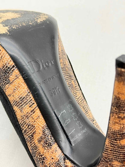 Pre - loved DIOR Brown Lizard Embossed Size EU 39.5 Pumps at Reems Closet
