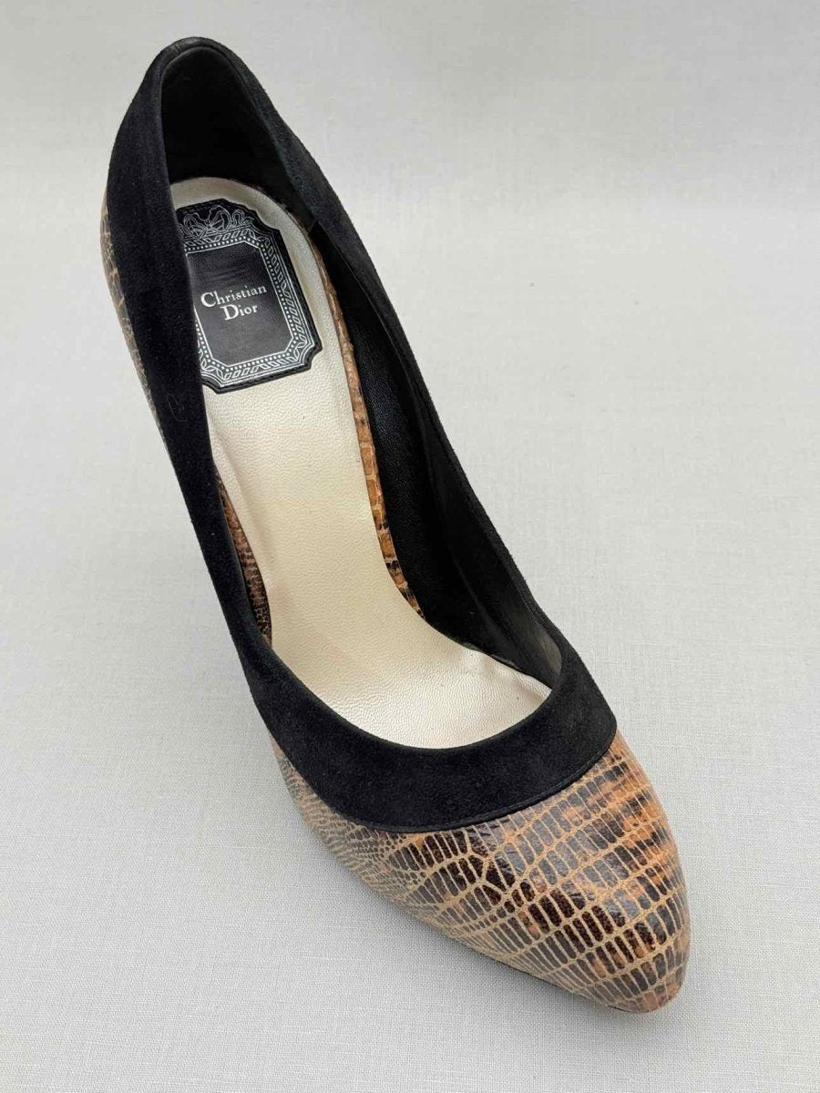 Pre - loved DIOR Brown Lizard Embossed Size EU 39.5 Pumps at Reems Closet