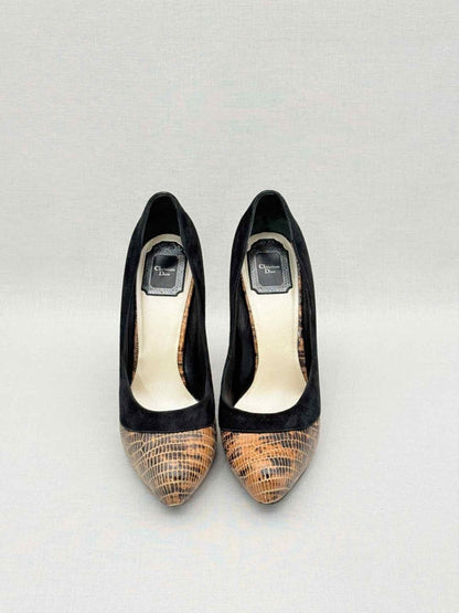 Pre - loved DIOR Brown Lizard Embossed Size EU 39.5 Pumps at Reems Closet