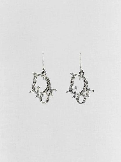 Pre - loved DIOR Crystal Accented Logo Fashion Earrings at Reems Closet