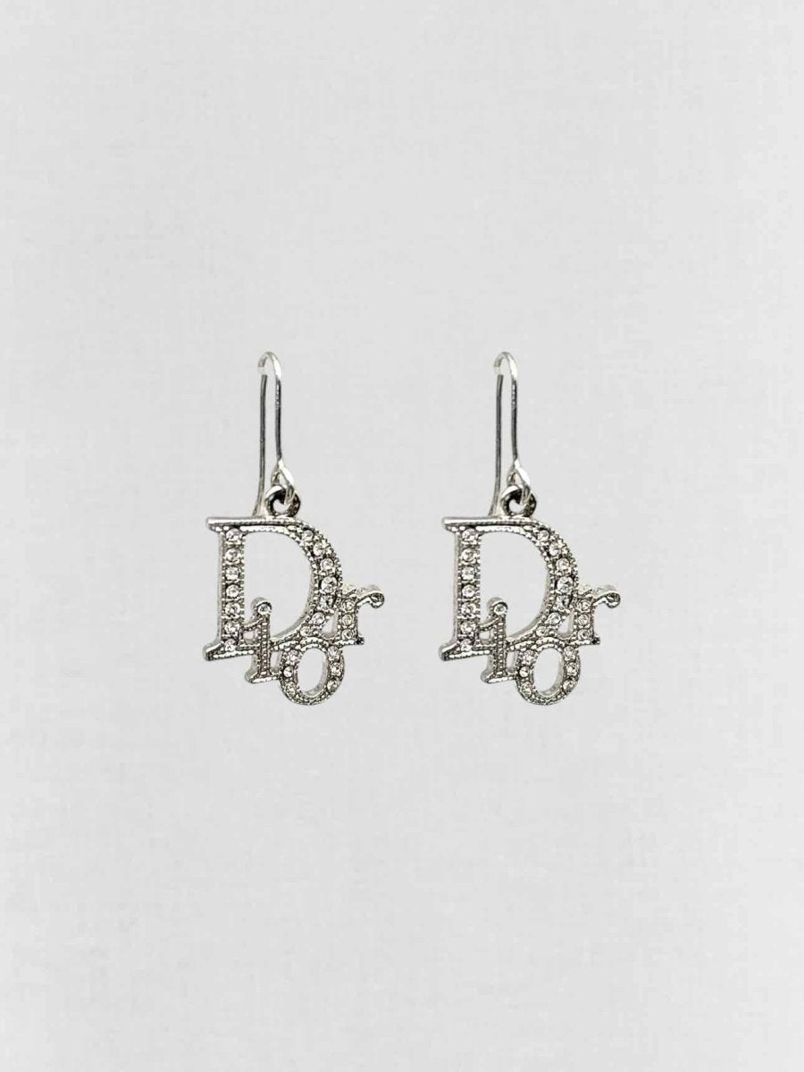Pre - loved DIOR Crystal Accented Logo Fashion Earrings at Reems Closet