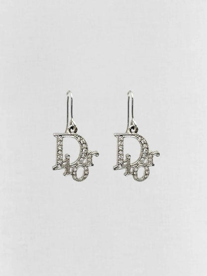 Pre - loved DIOR Crystal Accented Logo Fashion Earrings at Reems Closet