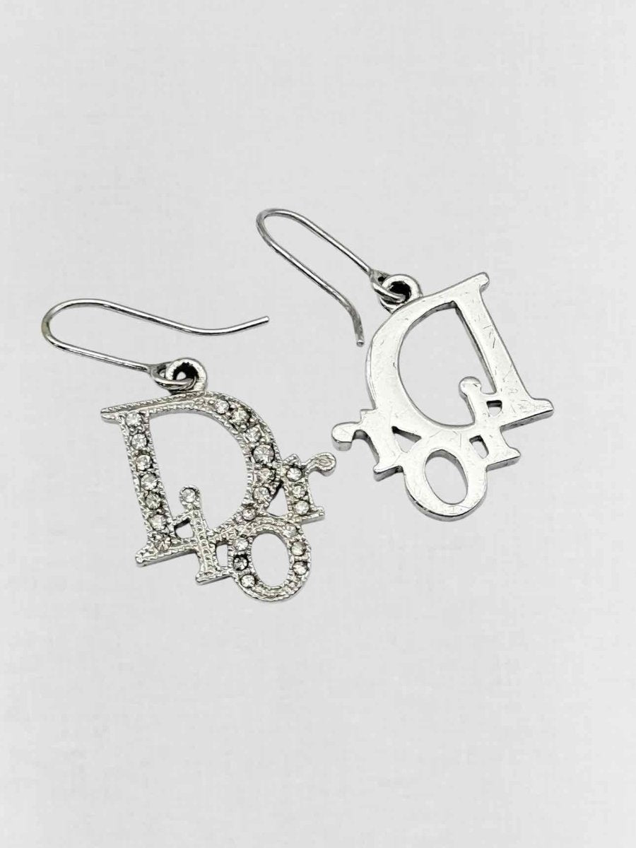 Pre - loved DIOR Crystal Accented Logo Fashion Earrings at Reems Closet