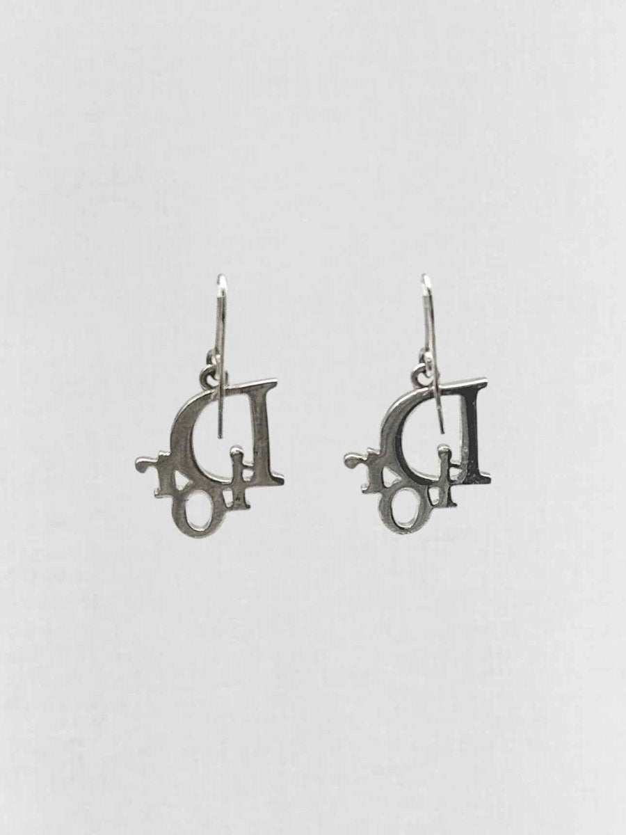 Pre - loved DIOR Crystal Accented Logo Fashion Earrings at Reems Closet