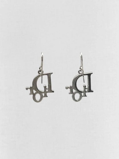 Pre - loved DIOR Crystal Accented Logo Fashion Earrings at Reems Closet