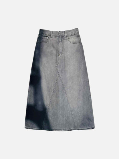 Pre - loved DIOR Denim Faded Blue Paris Motif Midi Skirt at Reems Closet