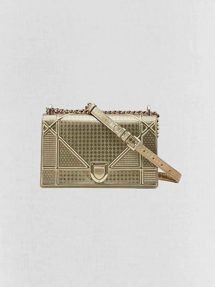 Pre - loved DIOR Diorama Gold Micro Cannage Shoulder Bag at Reems Closet