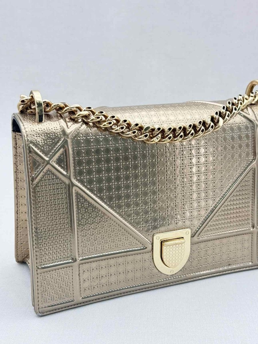Pre - loved DIOR Diorama Gold Micro Cannage Shoulder Bag at Reems Closet