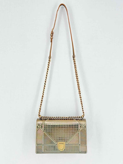 Pre - loved DIOR Diorama Gold Micro Cannage Shoulder Bag at Reems Closet