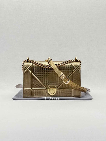 Pre - loved DIOR Diorama Gold Micro Cannage Shoulder Bag at Reems Closet