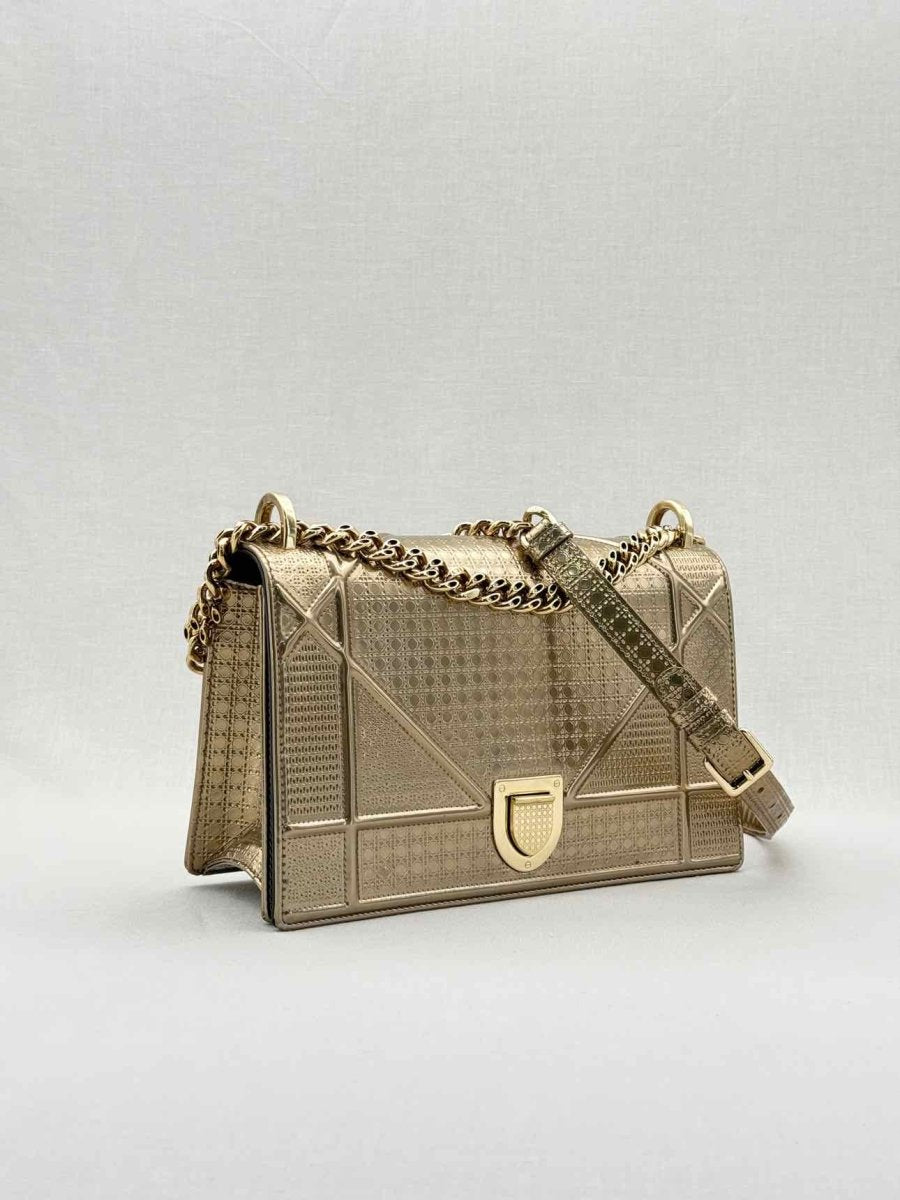 Pre - loved DIOR Diorama Gold Micro Cannage Shoulder Bag at Reems Closet
