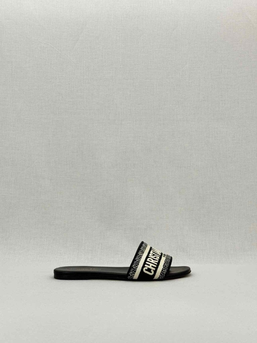 Pre - loved DIOR Dway Blue & White Embroidered Size EU 37.5 Sandals at Reems Closet