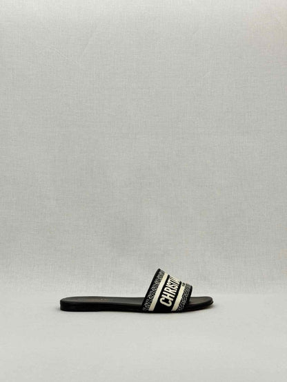 Pre - loved DIOR Dway Blue & White Embroidered Size EU 37.5 Sandals at Reems Closet