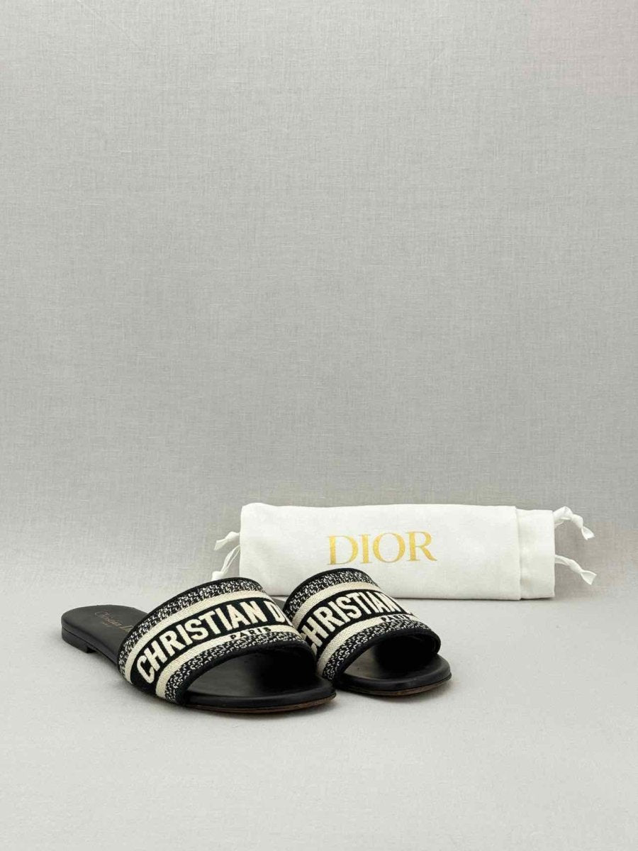 Pre - loved DIOR Dway Blue & White Embroidered Size EU 37.5 Sandals at Reems Closet