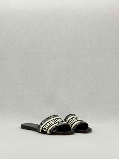 Pre - loved DIOR Dway Blue & White Embroidered Size EU 37.5 Sandals at Reems Closet