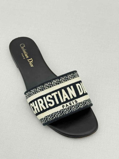 Pre - loved DIOR Dway Blue & White Embroidered Size EU 37.5 Sandals at Reems Closet