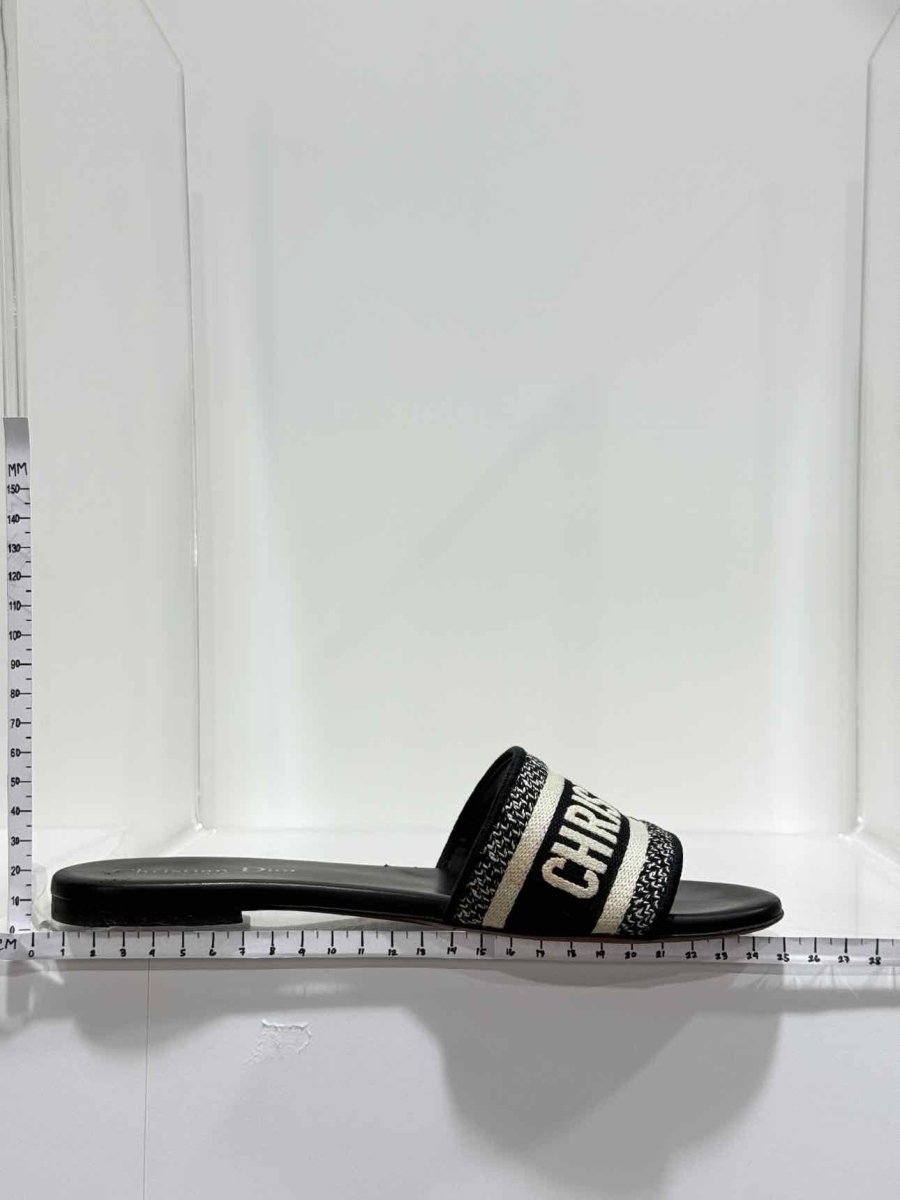 Pre - loved DIOR Dway Blue & White Embroidered Size EU 37.5 Sandals at Reems Closet