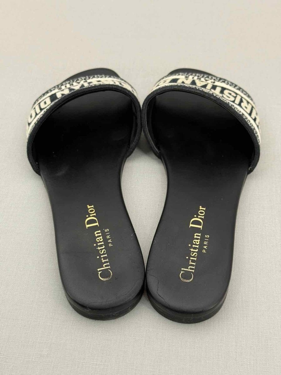 Pre - loved DIOR Dway Blue & White Embroidered Size EU 37.5 Sandals at Reems Closet