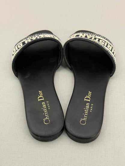 Pre - loved DIOR Dway Blue & White Embroidered Size EU 37.5 Sandals at Reems Closet