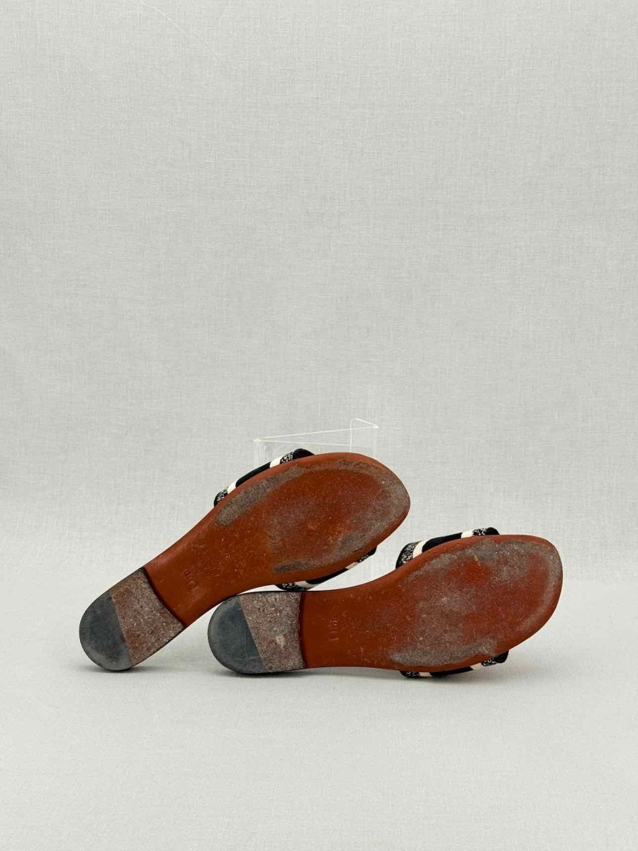 Pre - loved DIOR Dway Blue & White Embroidered Size EU 37.5 Sandals at Reems Closet