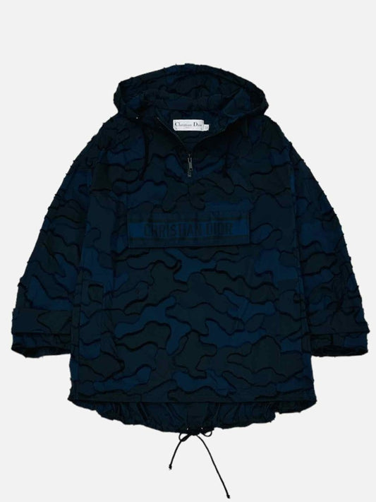 Pre - loved DIOR Hooded Navy Blue Camouflage Anorak at Reems Closet