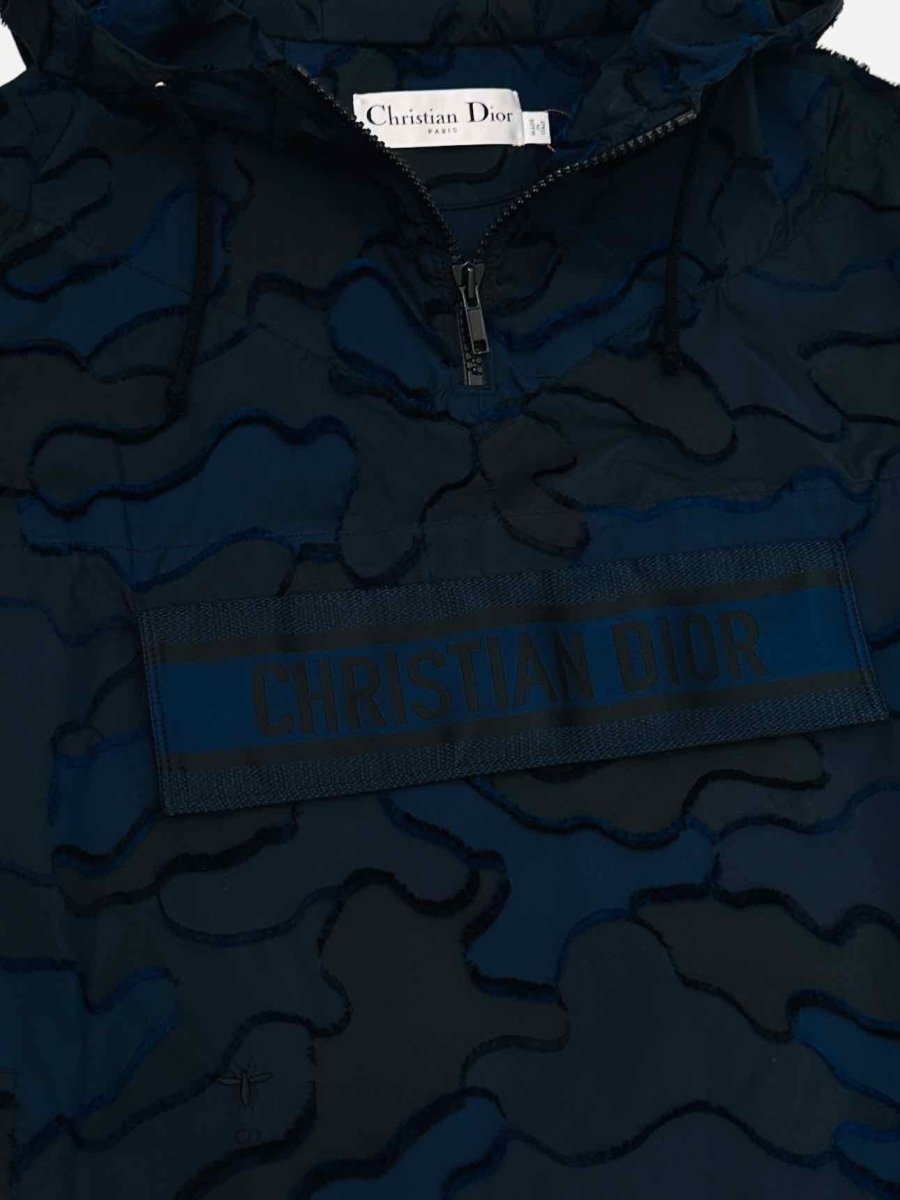 Pre - loved DIOR Hooded Navy Blue Camouflage Anorak at Reems Closet