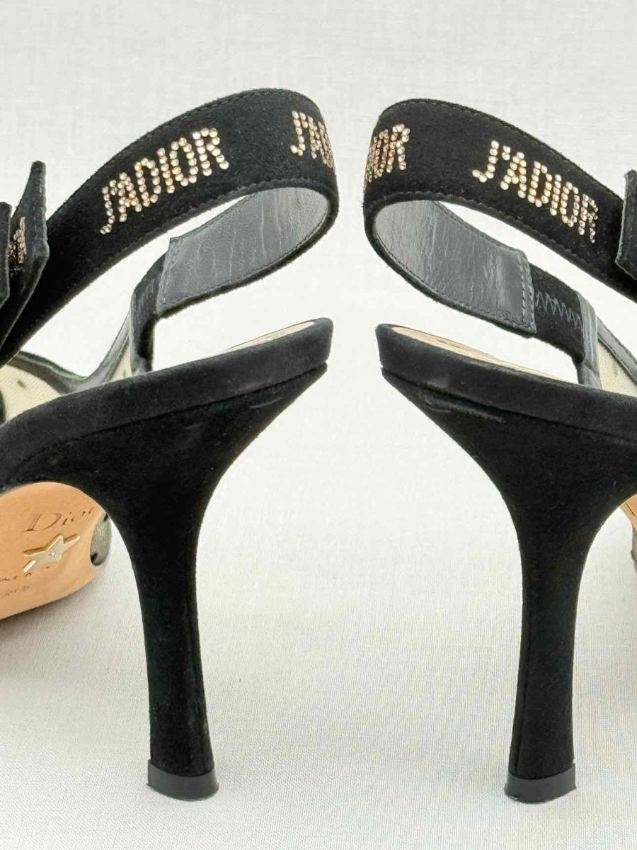 Pre - loved DIOR J'Adior Black Plumetis Size EU 38.5 Slingbacks at Reems Closet