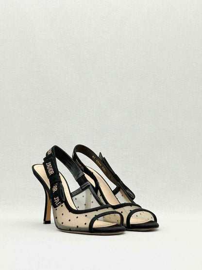 Pre - loved DIOR J'Adior Black Plumetis Size EU 38.5 Slingbacks at Reems Closet