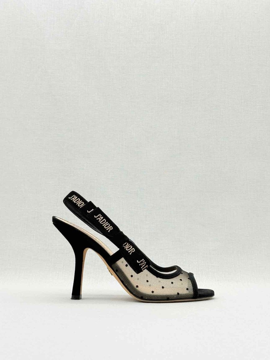 Pre - loved DIOR J'Adior Black Plumetis Size EU 38.5 Slingbacks at Reems Closet