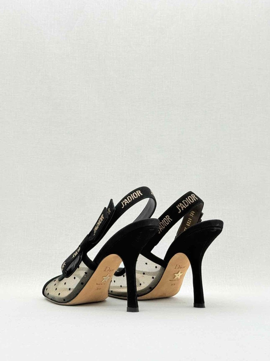 Pre - loved DIOR J'Adior Black Plumetis Size EU 38.5 Slingbacks at Reems Closet