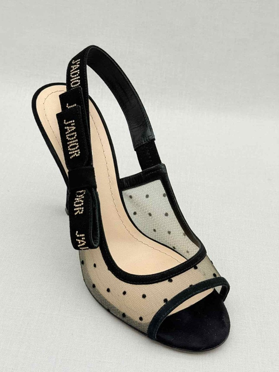 Pre - loved DIOR J'Adior Black Plumetis Size EU 38.5 Slingbacks at Reems Closet