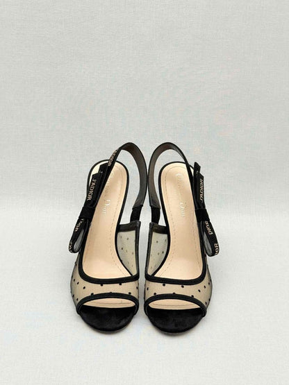 Pre - loved DIOR J'Adior Black Plumetis Size EU 38.5 Slingbacks at Reems Closet