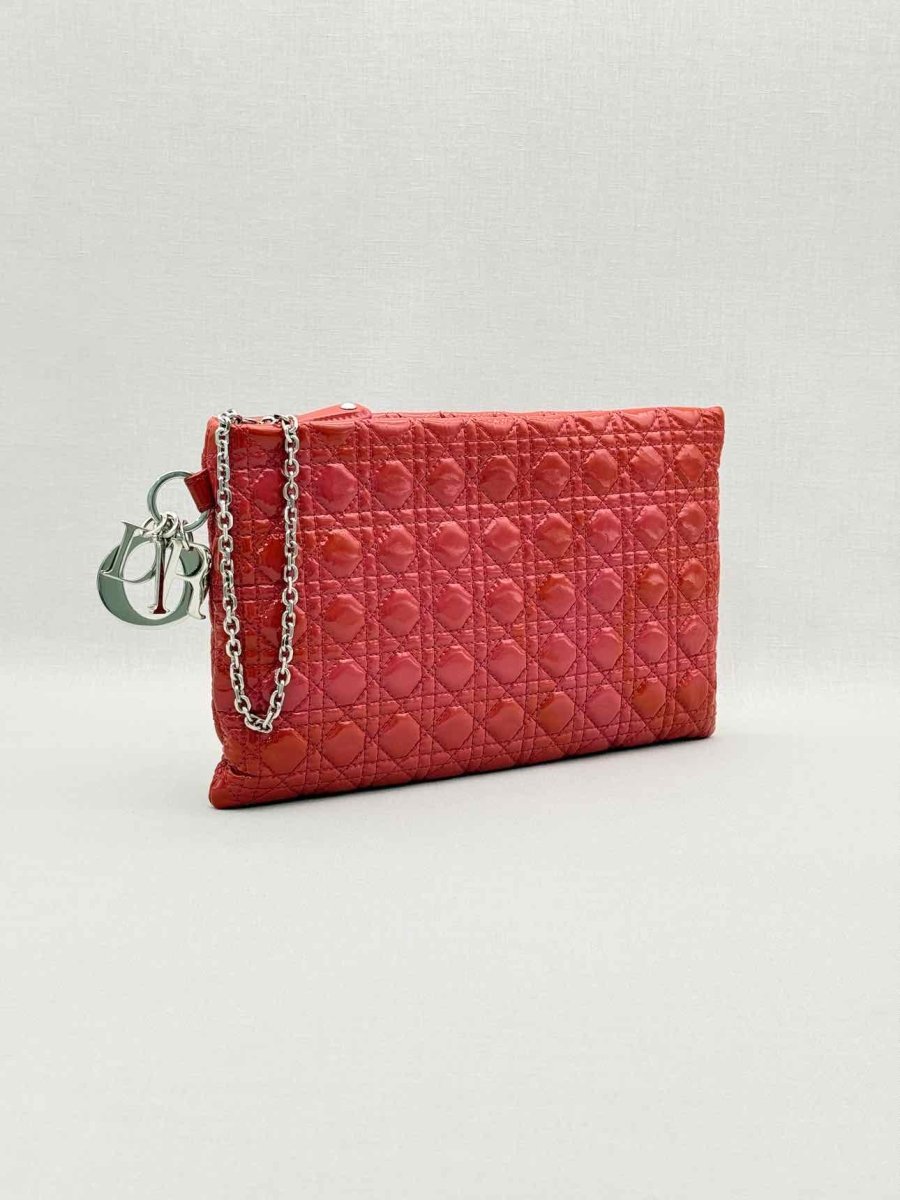 Pre-loved DIOR Lady Dior Red Cannage Clutch at Reems Closet
