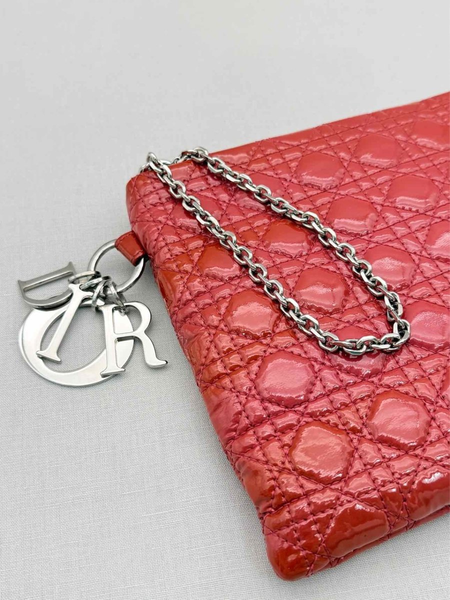 Pre-loved DIOR Lady Dior Red Cannage Clutch at Reems Closet