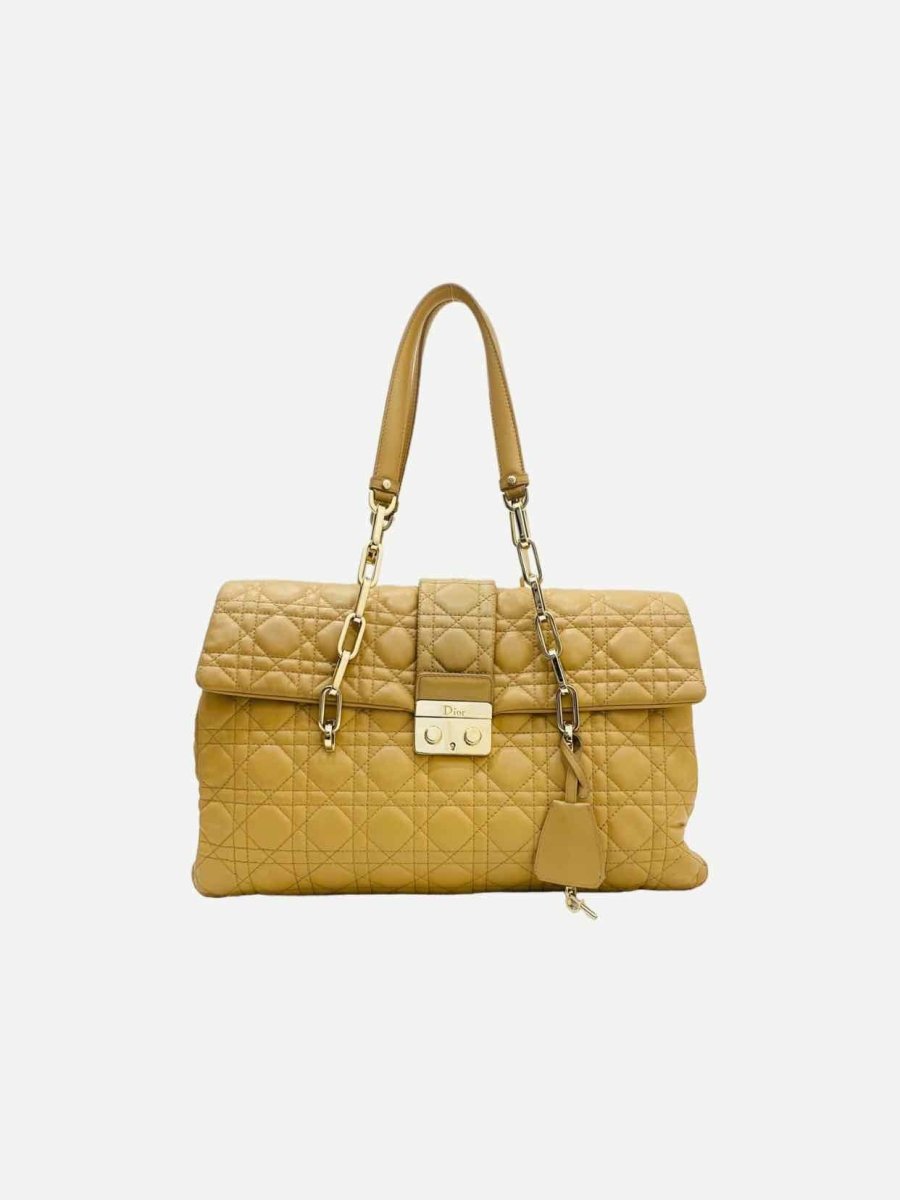 Pre - loved DIOR Lock Flap Beige Cannage Satchel at Reems Closet